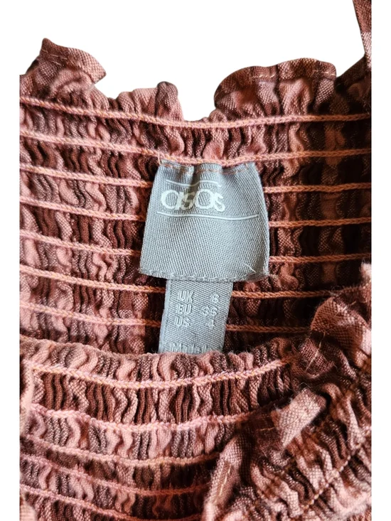 ASOS Gingham Smocked Midi Dress Cottagecore Puff Sleeve Open Back Size US 4 - Picture 8 of 10